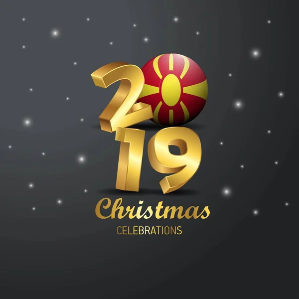 Macedónia Zászló 2019 Boldog Karácsonyt Tipográfia Háttér Absztrakt Újév Ünnepe — Stock Vector
