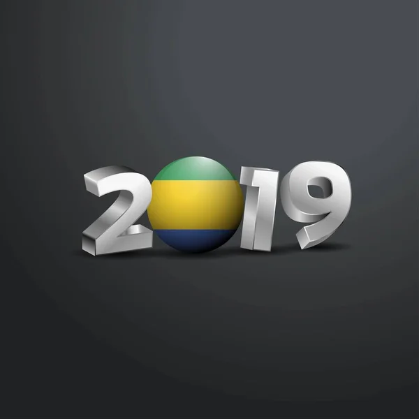 2019 Tipografía Gris Con Bandera Gabón Feliz Año Nuevo Letras — Vector de stock