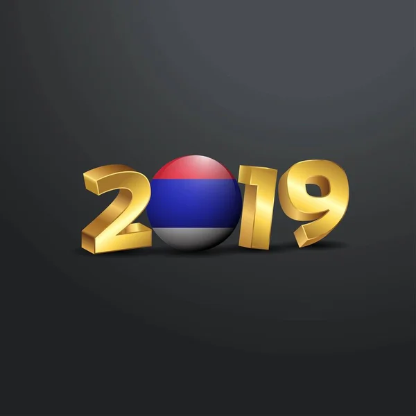 2019 Złote Typografia Republika Serbskiej Flagi Szczęśliwego Nowego Roku Napis — Wektor stockowy