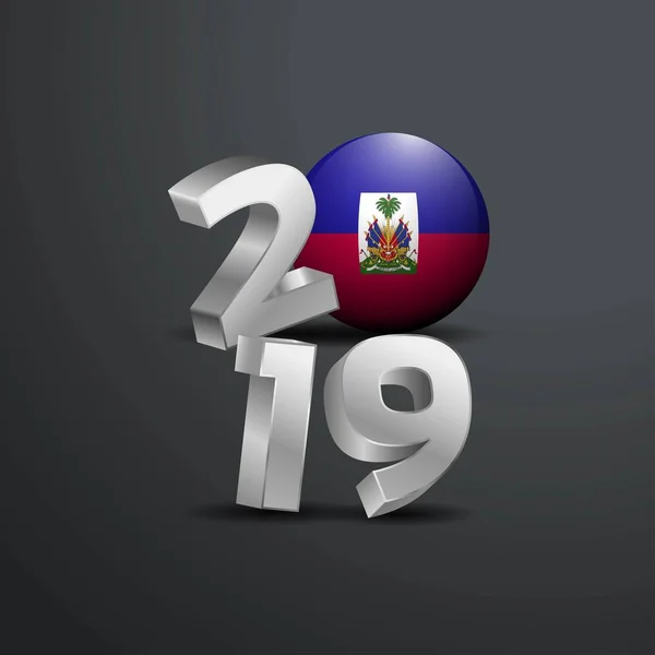 2019 Tipografia Cinza Com Bandeira Haiti Feliz Ano Novo Lettering — Vetor de Stock