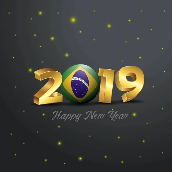2019 Feliz Ano Novo Brasil Bandeira Tipografia Resumo Fundo Celebração —  Vetores de Stock