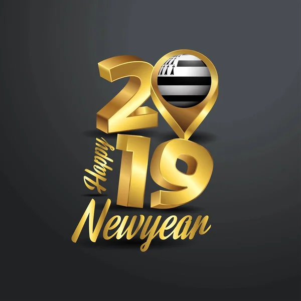 ブルターニュの旗の場所のピンと幸せな新年 2019年ゴールデン タイポグラフィ国の旗のデザイン — ストックベクタ