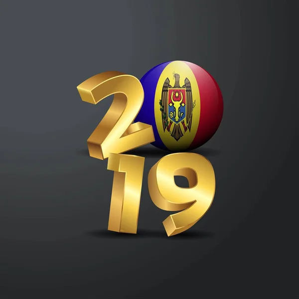 2019 Złote Typografii Flaga Mołdawii Szczęśliwego Nowego Roku Napis — Wektor stockowy