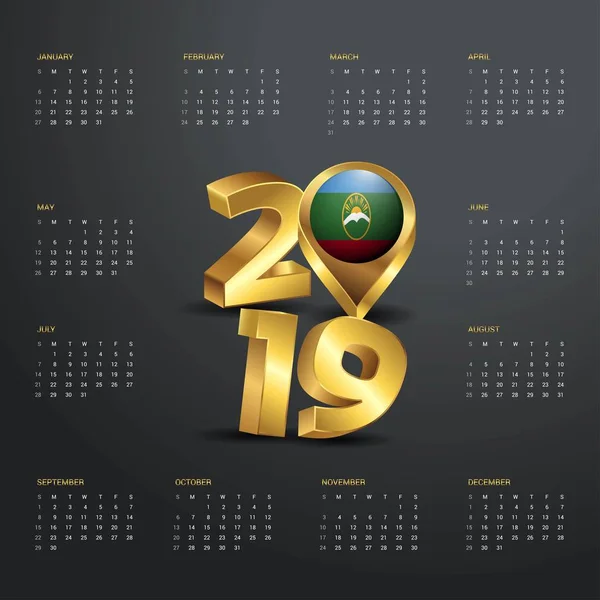 Modello Calendario 2019 Tipografia Oro Con Karachay Chekessia Mappa Paese — Vettoriale Stock