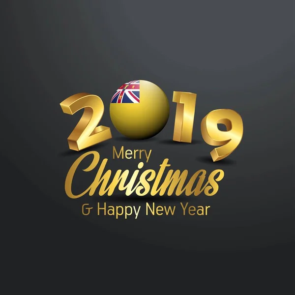 Niue Flaga 2019 Wesołych Świąt Typografii Obchody Nowego Roku Streszczenie — Wektor stockowy
