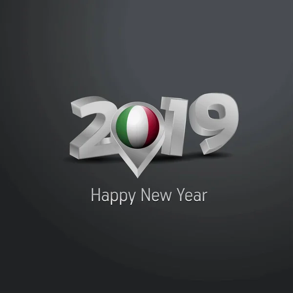 Gelukkig Nieuwjaar 2019 Grijs Typografie Met Italië Vlag Locatie Pin — Stockvector