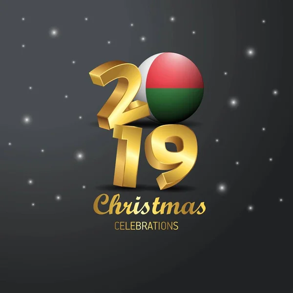 Madgascar Flagga 2019 God Jul Typografi Nyårsfirande Abstrakt Bakgrund — Stock vektor