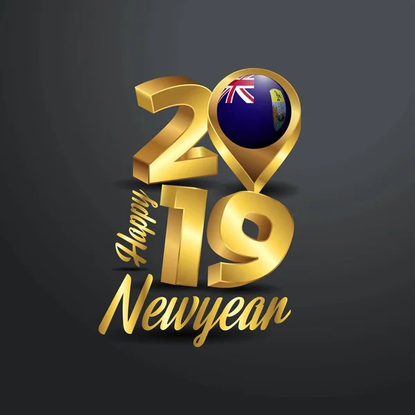 Szczęśliwego Nowego Roku 2019 Typografii Golden Saint Helena Flaga Pinezkę — Wektor stockowy