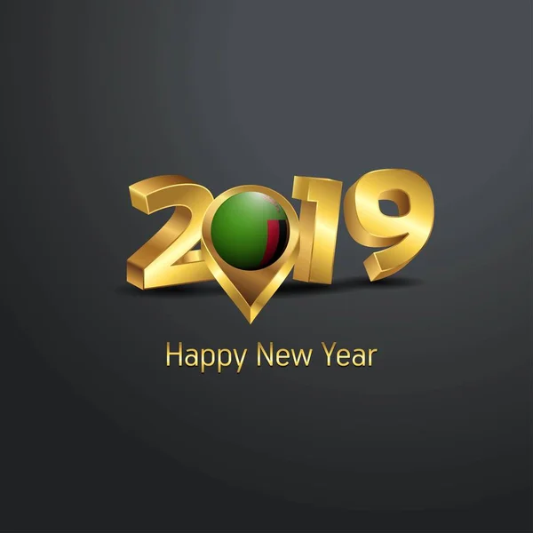 Godt Nytår 2019 Golden Typografi Med Zambia Flag Placering Pin – Stock-vektor