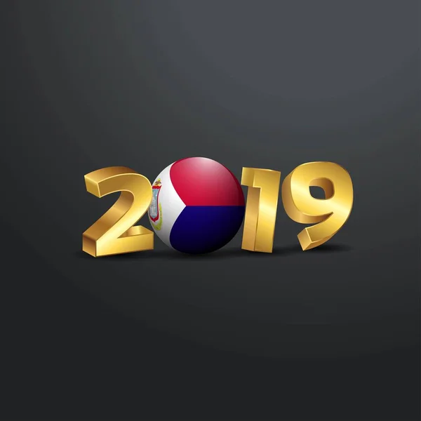 2019 Golden Typography Saint Martin Flag Happy New Year Lettering — Stock Vector