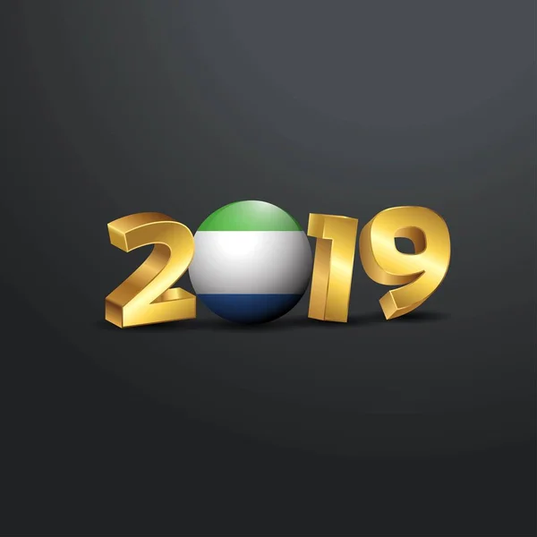 2019 Tipografía Dorada Con Bandera Sierra Leona Feliz Año Nuevo — Archivo Imágenes Vectoriales