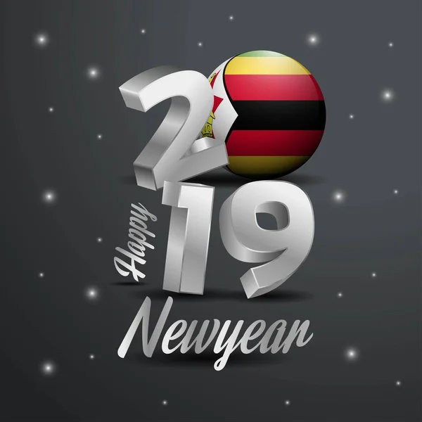 2019 Ευτυχισμένο Νέο Έτος Ζιμπάμπουε Σημαία Τυπογραφία Αφηρημένα Φόντο Γιορτή — Διανυσματικό Αρχείο