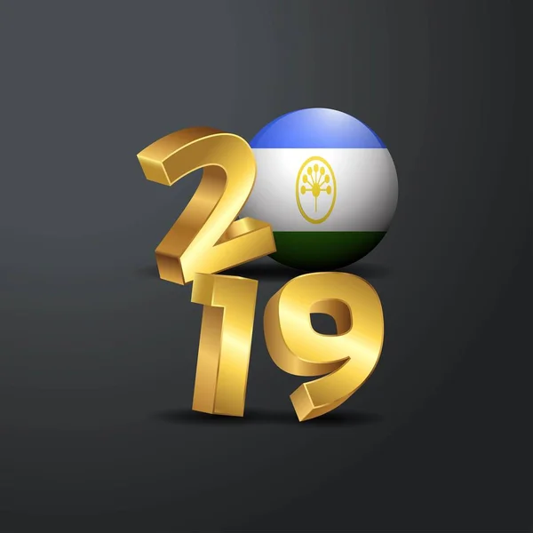 2019 Tipografía Oro Con Bandera Bashkortostán Feliz Año Nuevo Letras — Vector de stock
