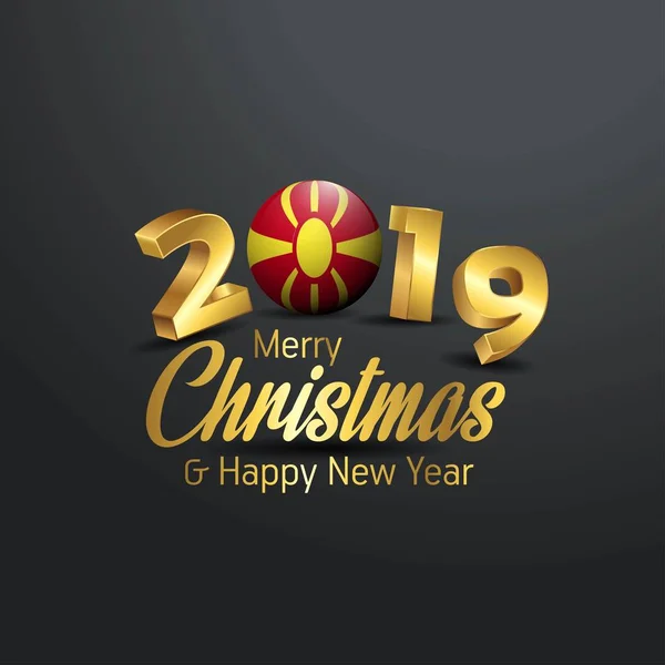 Macedónia Zászló 2019 Boldog Karácsonyt Tipográfia Háttér Absztrakt Újév Ünnepe — Stock Vector