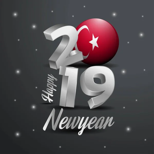2019 Gelukkig Nieuwjaar Turkije Vlag Typografie Abstracte Achtergrond Van Viering — Stockvector