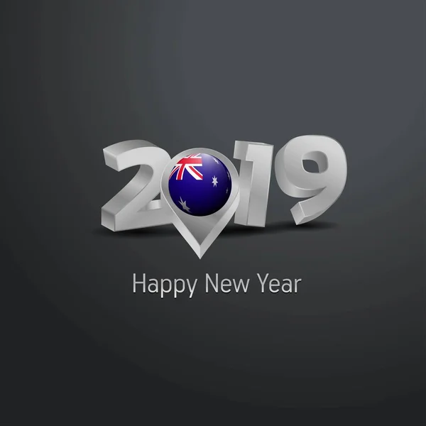 Feliz Ano Novo 2019 Cinza Tipografia Com Austrália Bandeira Localização — Vetor de Stock