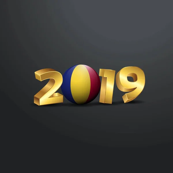 2019 Tipografía Oro Con Bandera Rumania Feliz Año Nuevo Letras — Vector de stock