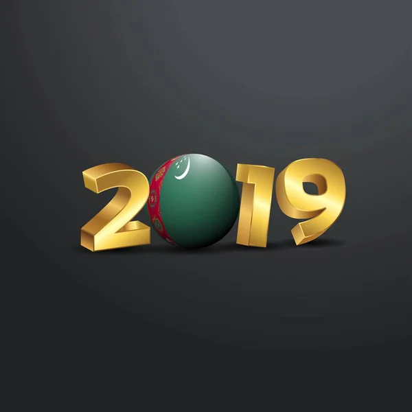 2019年金色版式与土库曼斯坦国旗 新年快乐 — 图库矢量图片