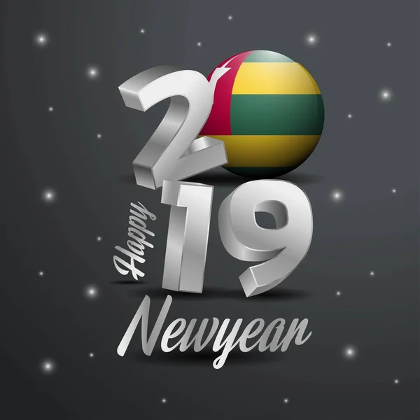 2019 Ευτυχισμένο Νέο Έτος Τόγκο Σημαία Τυπογραφία Αφηρημένα Φόντο Γιορτή — Διανυσματικό Αρχείο