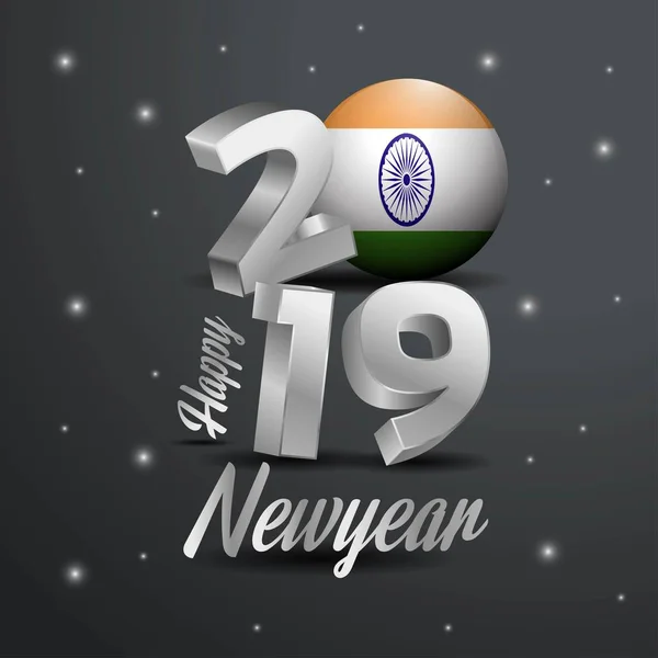 2019 Ευτυχισμένο Νέο Έτος Ινδία Σημαία Τυπογραφία Αφηρημένα Φόντο Γιορτή — Διανυσματικό Αρχείο