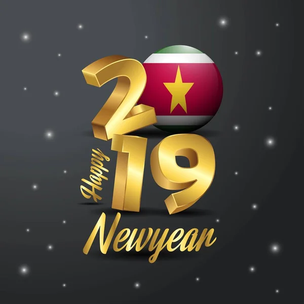 2019 Šťastný Nový Rok Surinamská Vlajka Typografie Abstraktní Pozadí Oslav — Stockový vektor