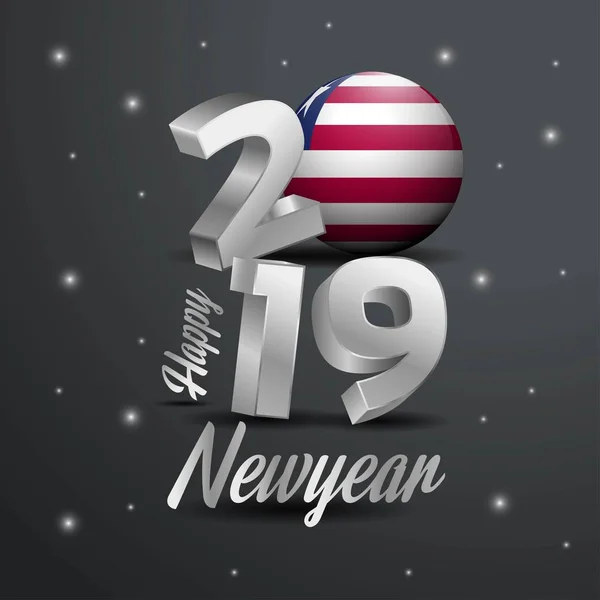 2019 Felice Anno Nuovo Liberia Bandiera Tipografia Astratto Sfondo Celebrazione — Vettoriale Stock