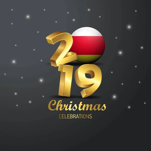 南オセチアの国旗 2019年メリー クリスマス タイポグラフィ 正月抽象的な背景 — ストックベクタ