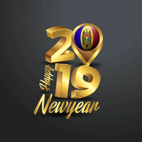 Новым 2019 Годом Золотая Типография Флагом Молдовы Дизайн Страны — стоковый вектор