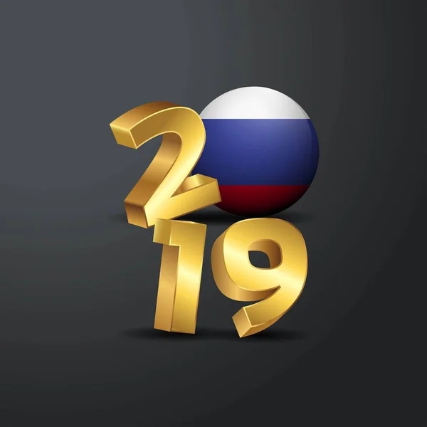 2019 Zlatý Typografie Ruskem Vlajky Šťastný Nový Rok Nápisy — Stockový vektor
