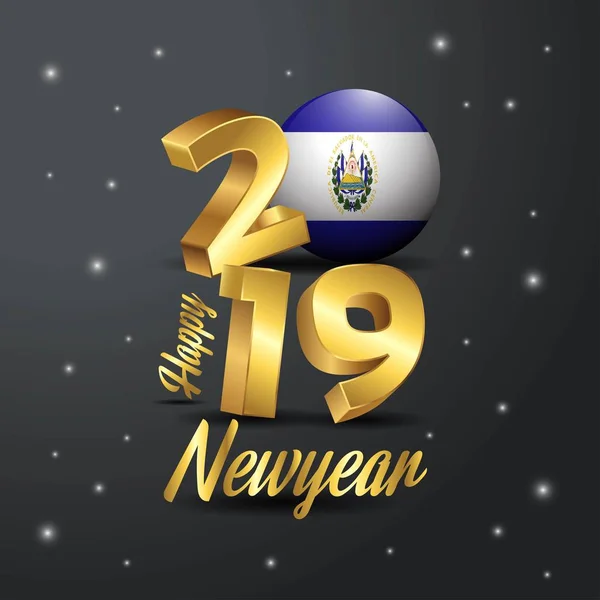 2019 Mutlu Yeni Yıl Salvador Bayrak Tipografi Kutlama Arka Plan — Stok Vektör