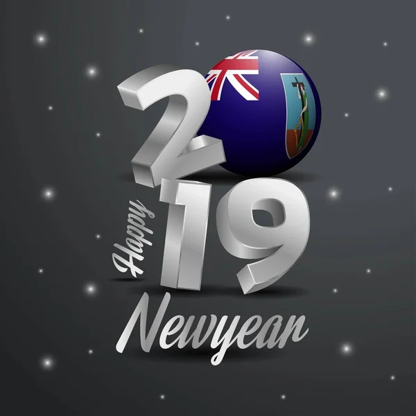 Szczęśliwego Nowego Roku 2019 Montserrat Flaga Typografii Streszczenie Tło Uroczystości — Wektor stockowy