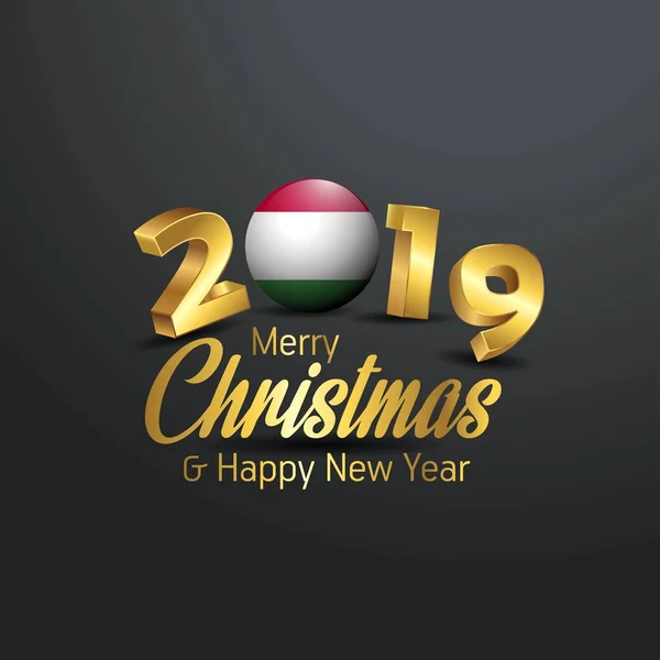 Hongarije Vlag 2019 Merry Christmas Typografie Nieuwe Jaarviering Abstracte Achtergrond — Stockvector