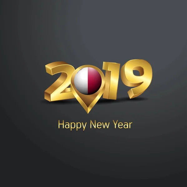 Gelukkig Nieuwjaar 2019 Golden Typografie Met Malta Vlag Locatie Pin — Stockvector