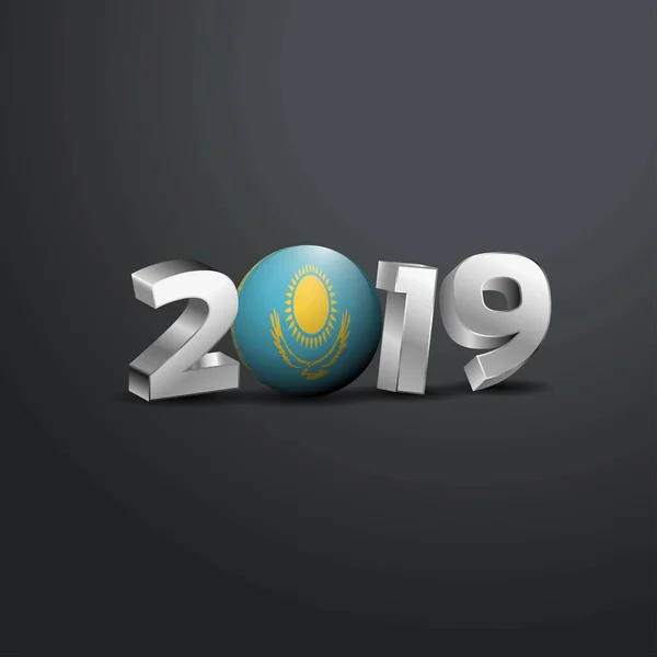 2019 Tipografia Cinza Com Bandeira Cazaquistão Feliz Ano Novo Lettering — Vetor de Stock