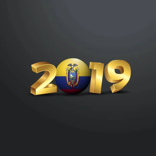 2019 Złote Typografii Flaga Ekwadoru Szczęśliwego Nowego Roku Napis — Wektor stockowy