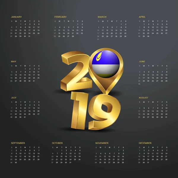 Plantilla Calendario 2019 Tipografía Dorada Con Buryatia Mapa Del País — Vector de stock