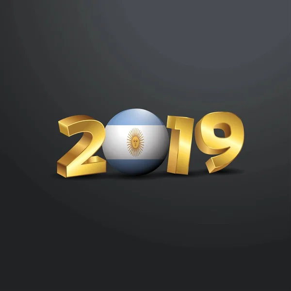 2019 Tipografia Ouro Com Bandeira Argentina Feliz Ano Novo Lettering — Vetor de Stock