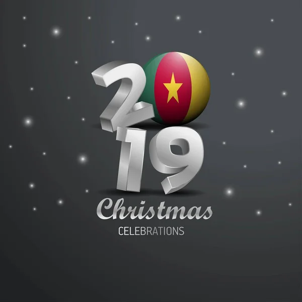 Kamerun Vlajky 2019 Veselé Vánoce Typografie Nový Rok Oslava Abstraktní — Stockový vektor