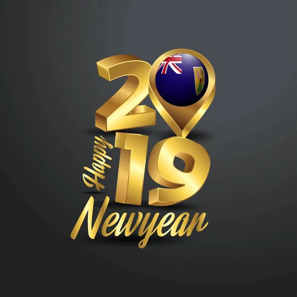 Šťastný Nový Rok 2019 Golden Typografie Pin Turks Caicos Umístění — Stockový vektor