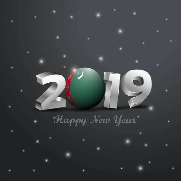2019 Frohes Neues Jahr Türkmenistan Flaggentypografie Abstrakter Hintergrund Der Feier — Stockvektor