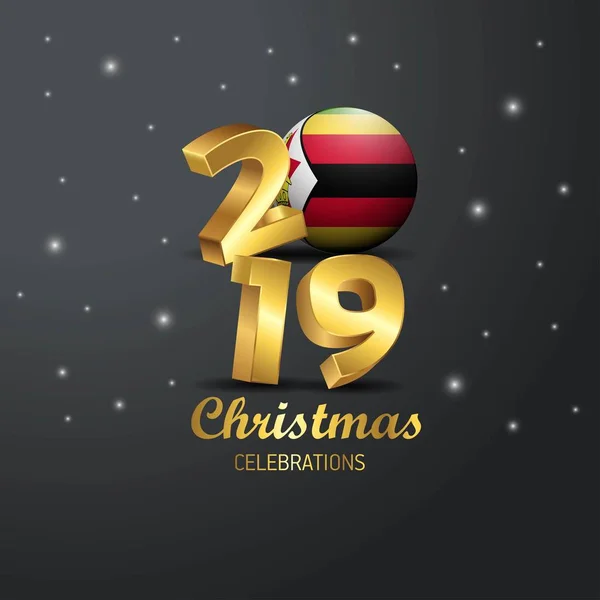 Ζιμπάμπουε Σημαία 2019 Καλά Χριστούγεννα Τυπογραφία Βασιλόπιτας Αφηρημένα Φόντο — Διανυσματικό Αρχείο