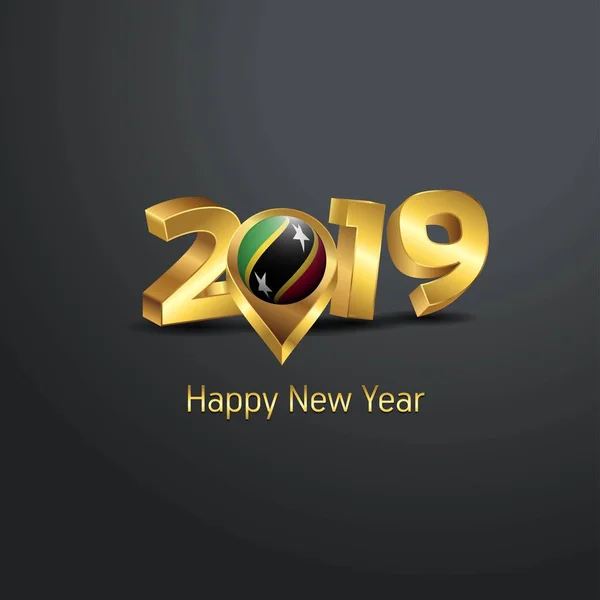 Felice Anno Nuovo 2019 Tipografia Oro Con Saint Kitts Bandiera — Vettoriale Stock
