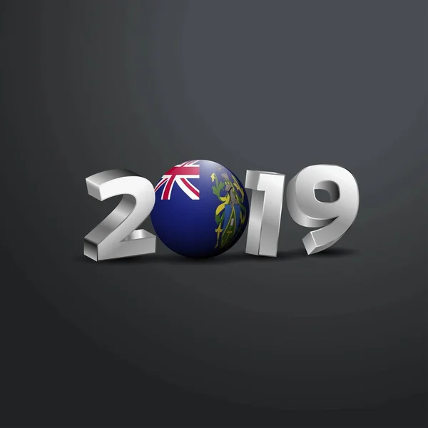 2019 Tipografia Cinza Com Bandeira Pitcairn Islnand Feliz Ano Novo — Vetor de Stock