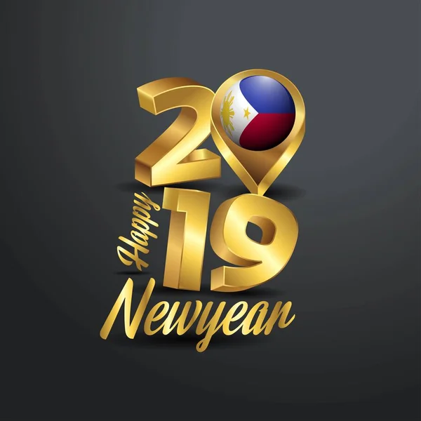 Новым 2019 Годом Золотая Типография Флагом Филиппин Дизайн Страны — стоковый вектор