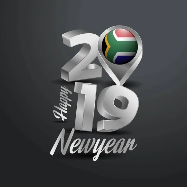 Happy New Year 2019 Grey Typography South Africa Flag Location — Stock Vector