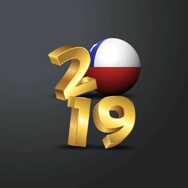 2019 Gyllene Typografi Med Chile Flagga Gott Nytt Bokstäver — Stock vektor