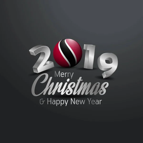 Trinidad Och Tobagos Flagga 2019 Merry Christmas Typografi Nyårsfirande Abstrakt — Stock vektor