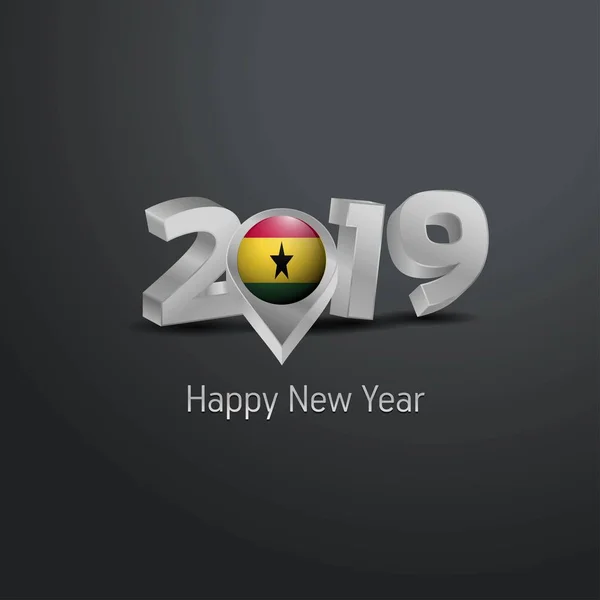 Ευτυχισμένο Νέο Έτος 2019 Τυπογραφία Γκρι Γκάνα Σημαία Καρφίτσα Της — Διανυσματικό Αρχείο