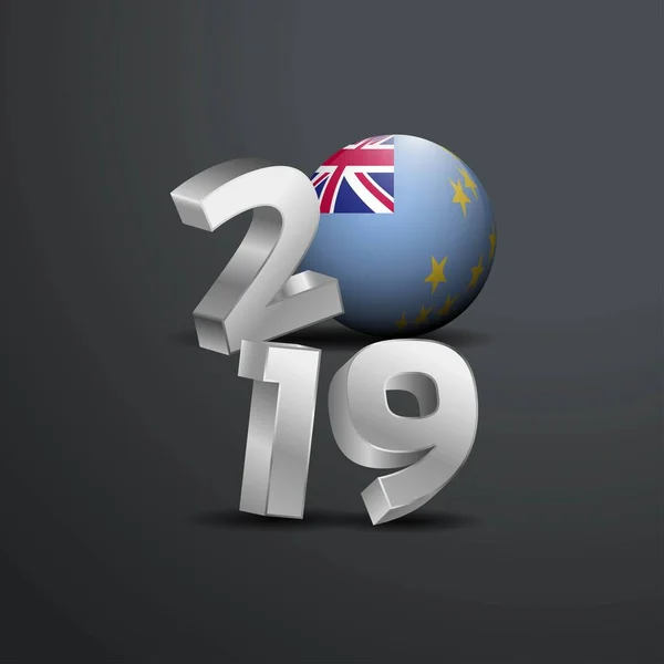 2019 Tipografía Gris Con Bandera Tuvalu Feliz Año Nuevo Letras — Archivo Imágenes Vectoriales