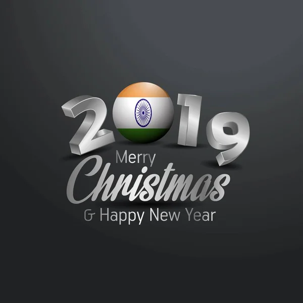 India Vlag 2019 Merry Christmas Typografie Nieuwe Jaarviering Abstracte Achtergrond — Stockvector